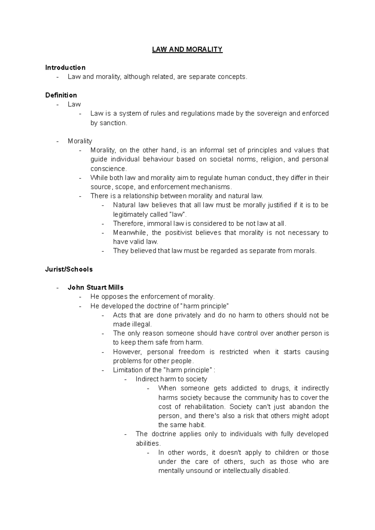 Juris Notes - LAW& Morality - LAW AND MORALITY Introduction - Law and ...