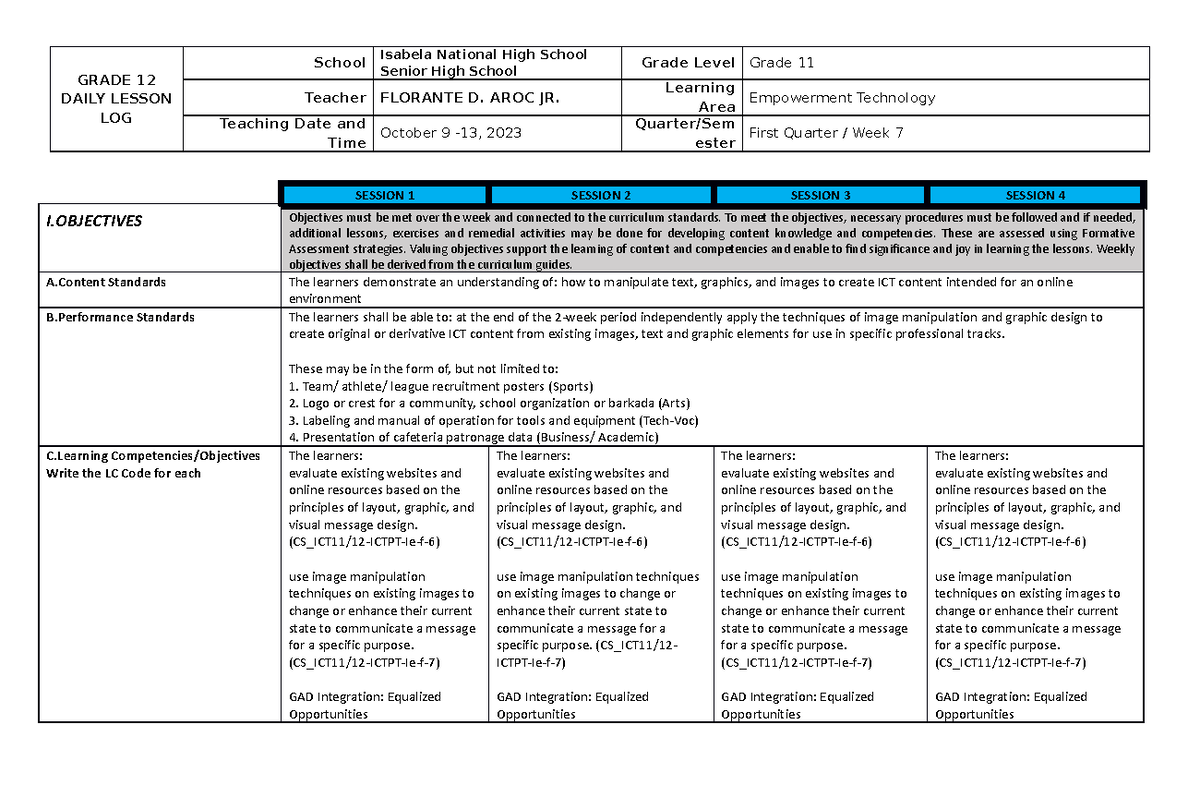 Empowerement of Technologies 1st Quarter 7th Week - GRADE 12 DAILY ...