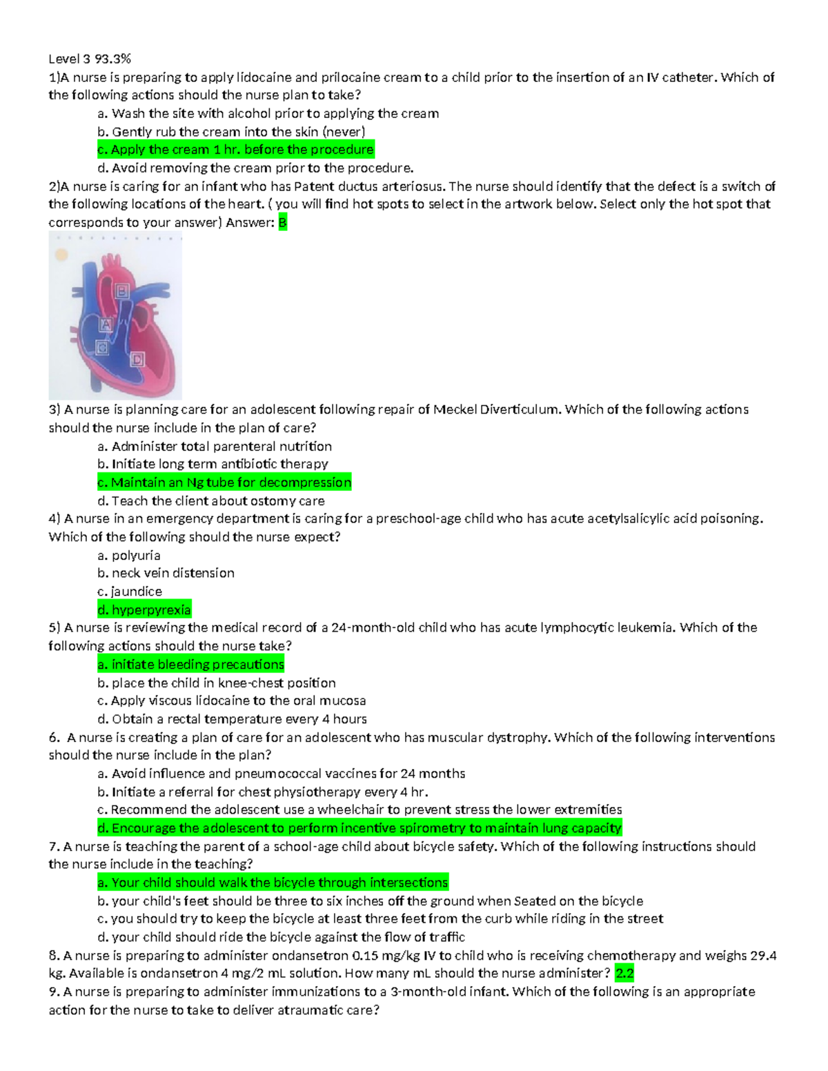 ATI Peds Proctored Ati Proctor Level 3 93 1)A nurse is preparing