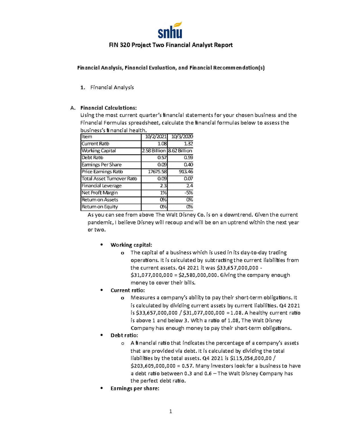 FIN 320 Project Two Financial Analyst Report - Financial Analysis A ...