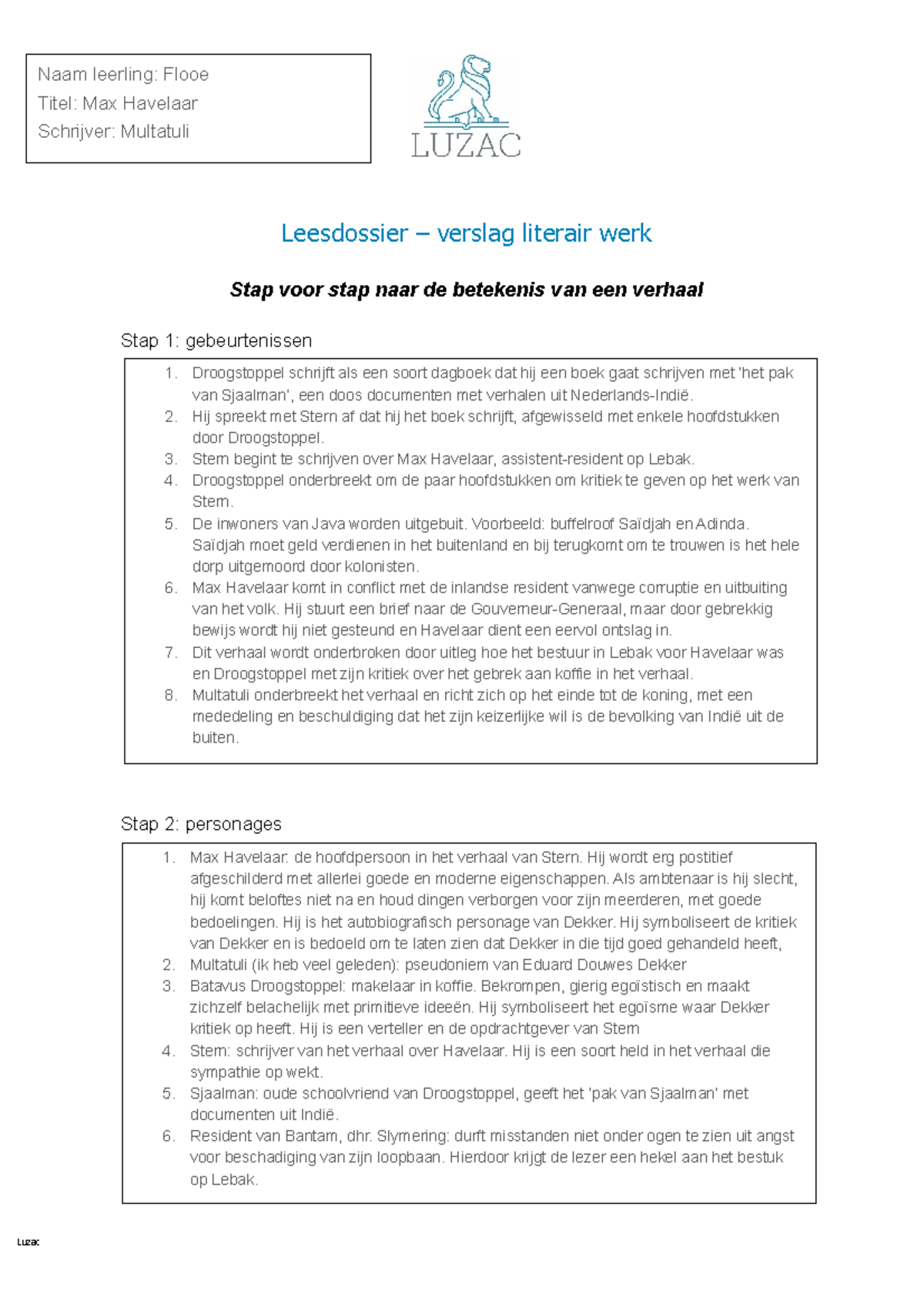 Leesdossier Max Haverlaar - Leesdossier – Verslag Literair Werk Stap ...