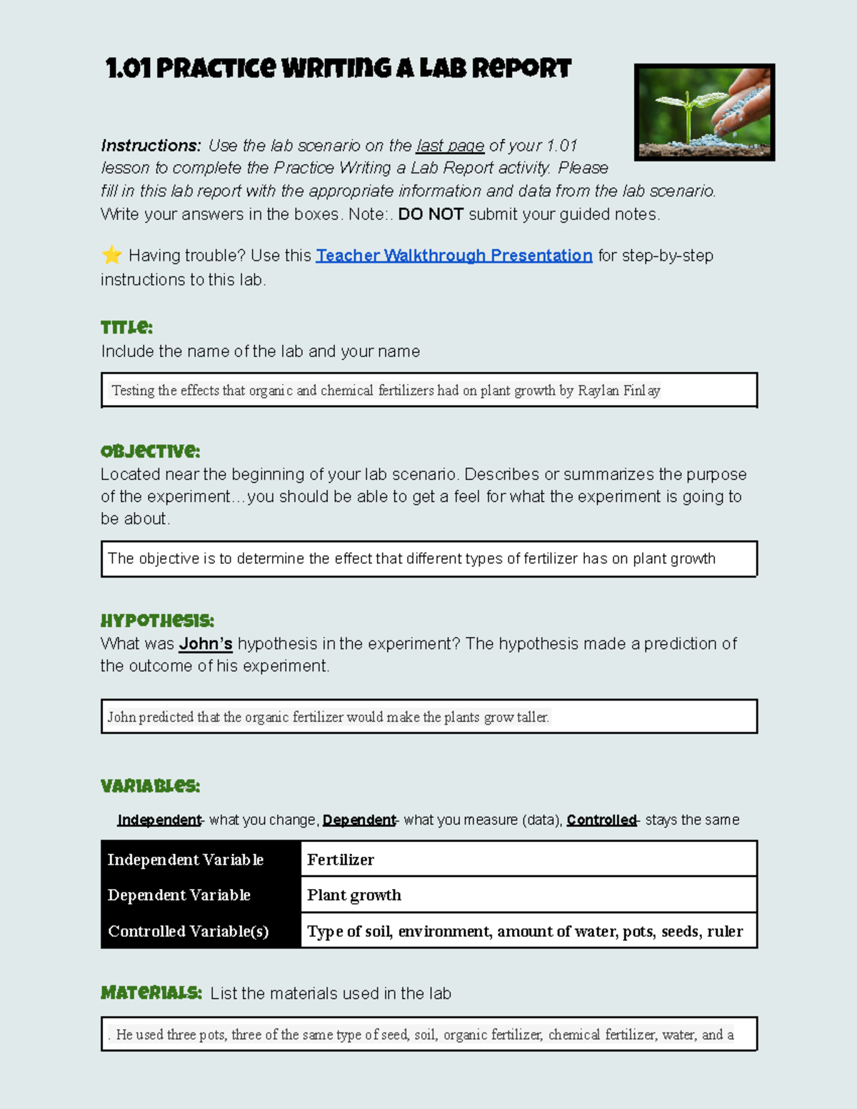 Copy of 1 01 Exploring Life Lab Report - 1 Practice Writing a Lab ...