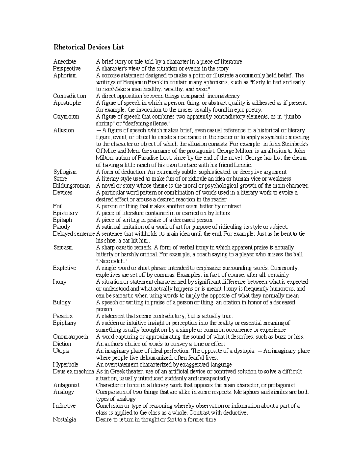 Rhetorical Devices List Rhetorical Devices List Anecdote A brief