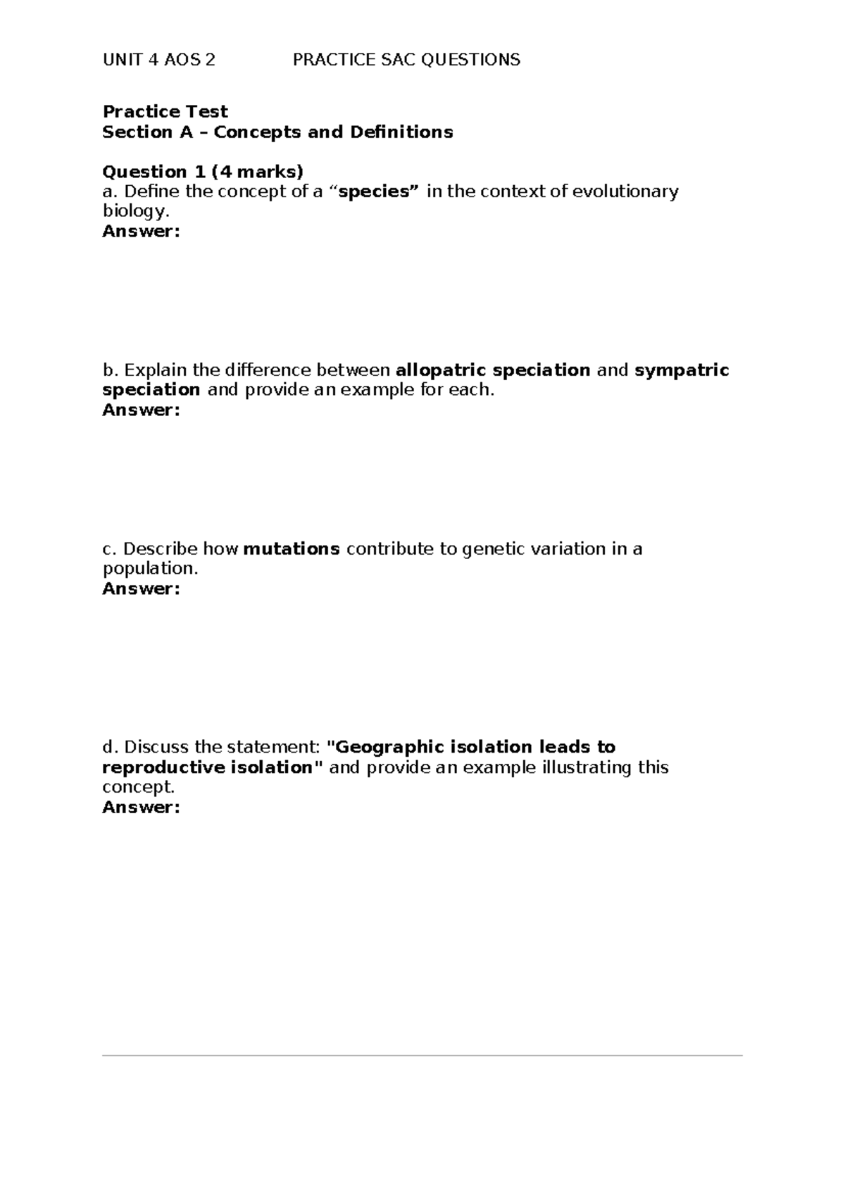 Practice Test SAC - Prac SAC - Practice Test Section A – Concepts and ...