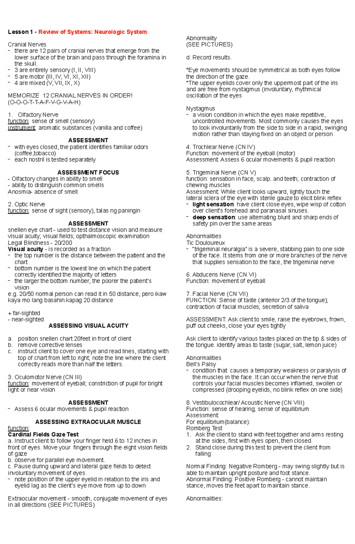 Health Care 2nd Quarter - Michie 2 - Lesson 1 Review of Systems ...