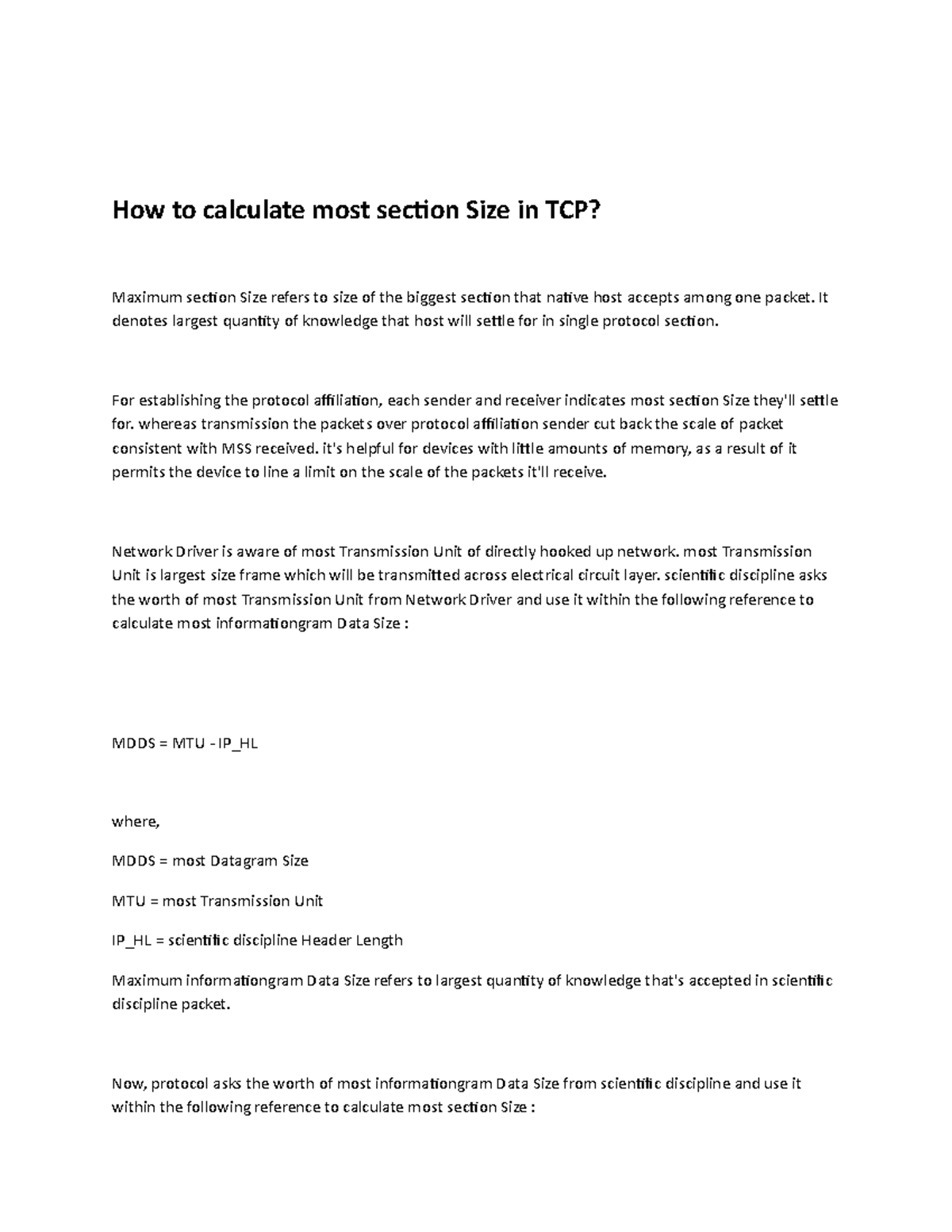 How to calculate most section Size in TCP - It denotes largest quantity ...