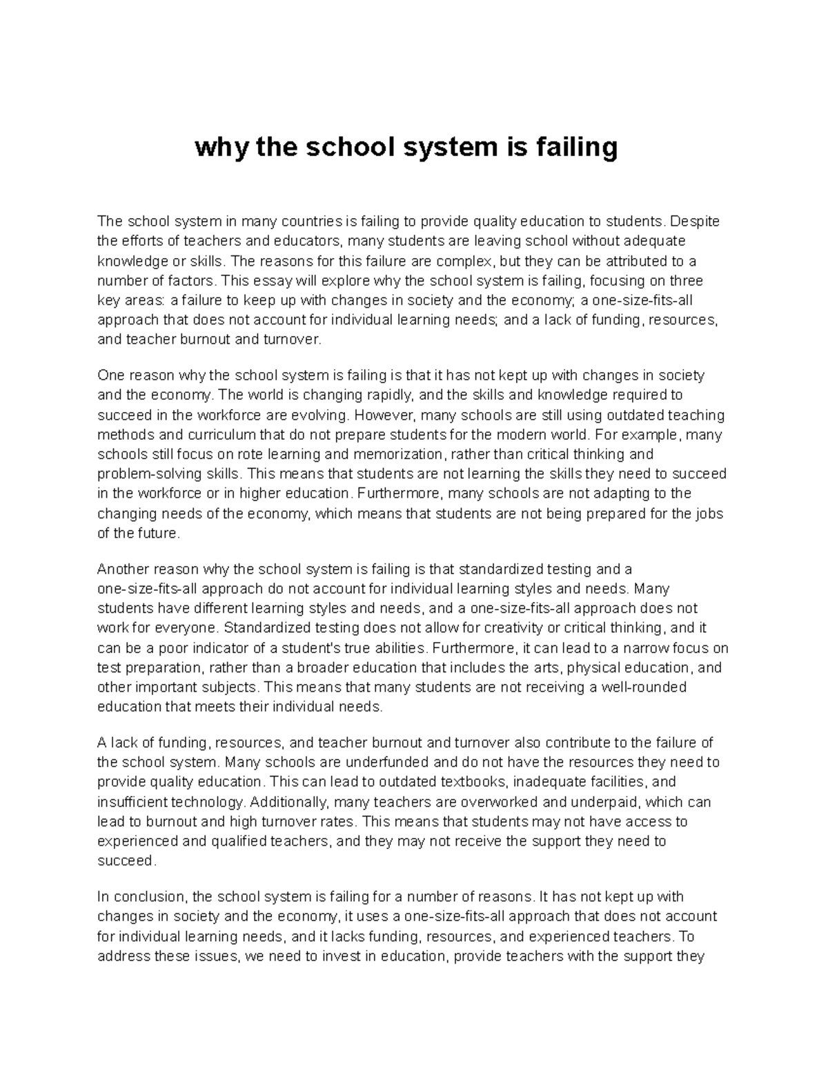 essay on why the school system is bad