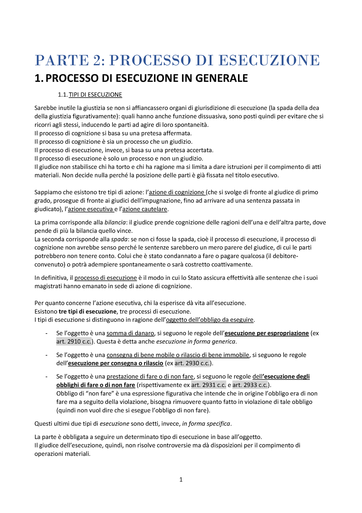 Parte 2 Processo Esecuzione - PARTE 2: PROCESSO DI ESECUZIONE 1 ...