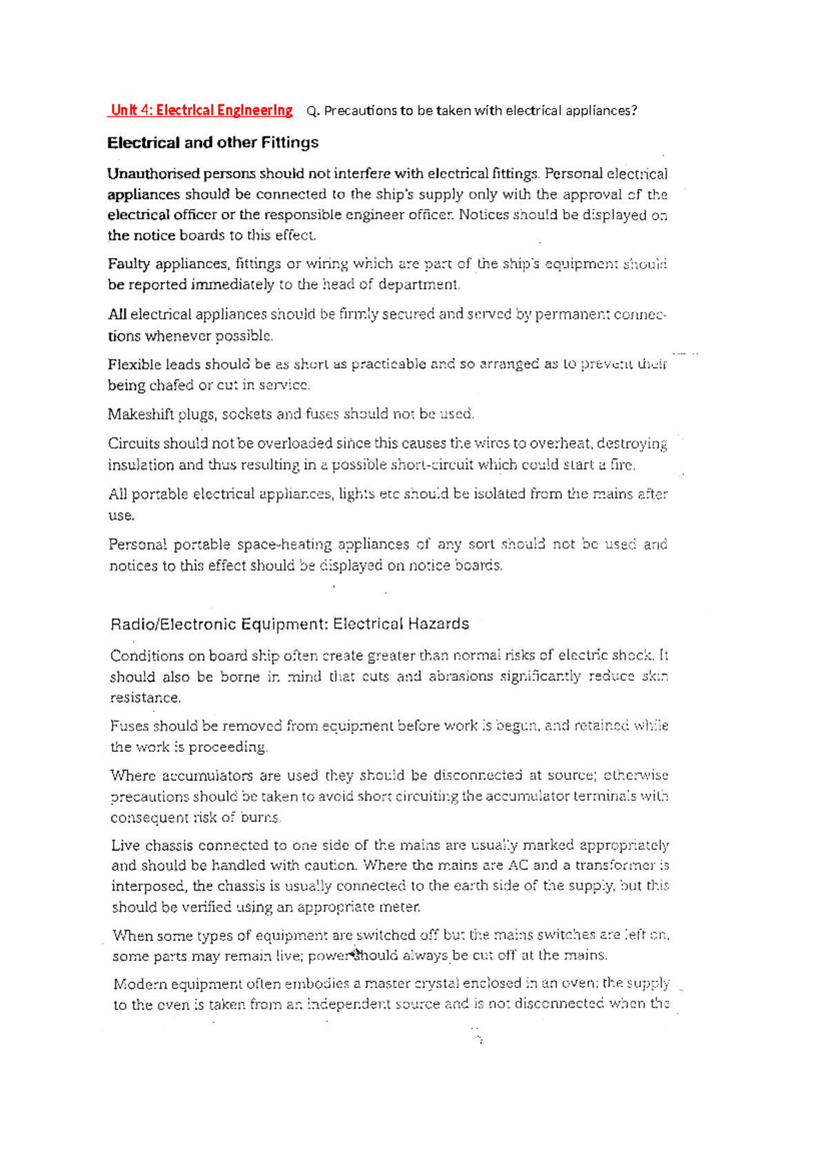 Bsc Unit 4 - Good - ####### Unit 4: Electrical Engineering Q ...