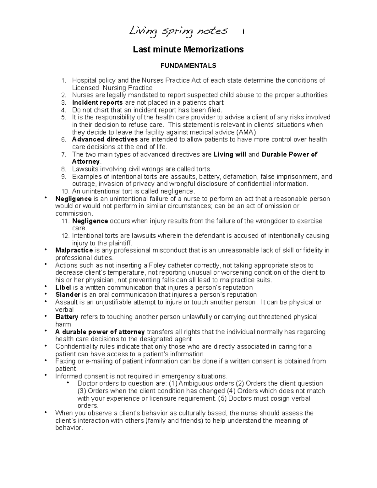 Copy of Last minutes guide for Nclex 1 Last minute Memorizations