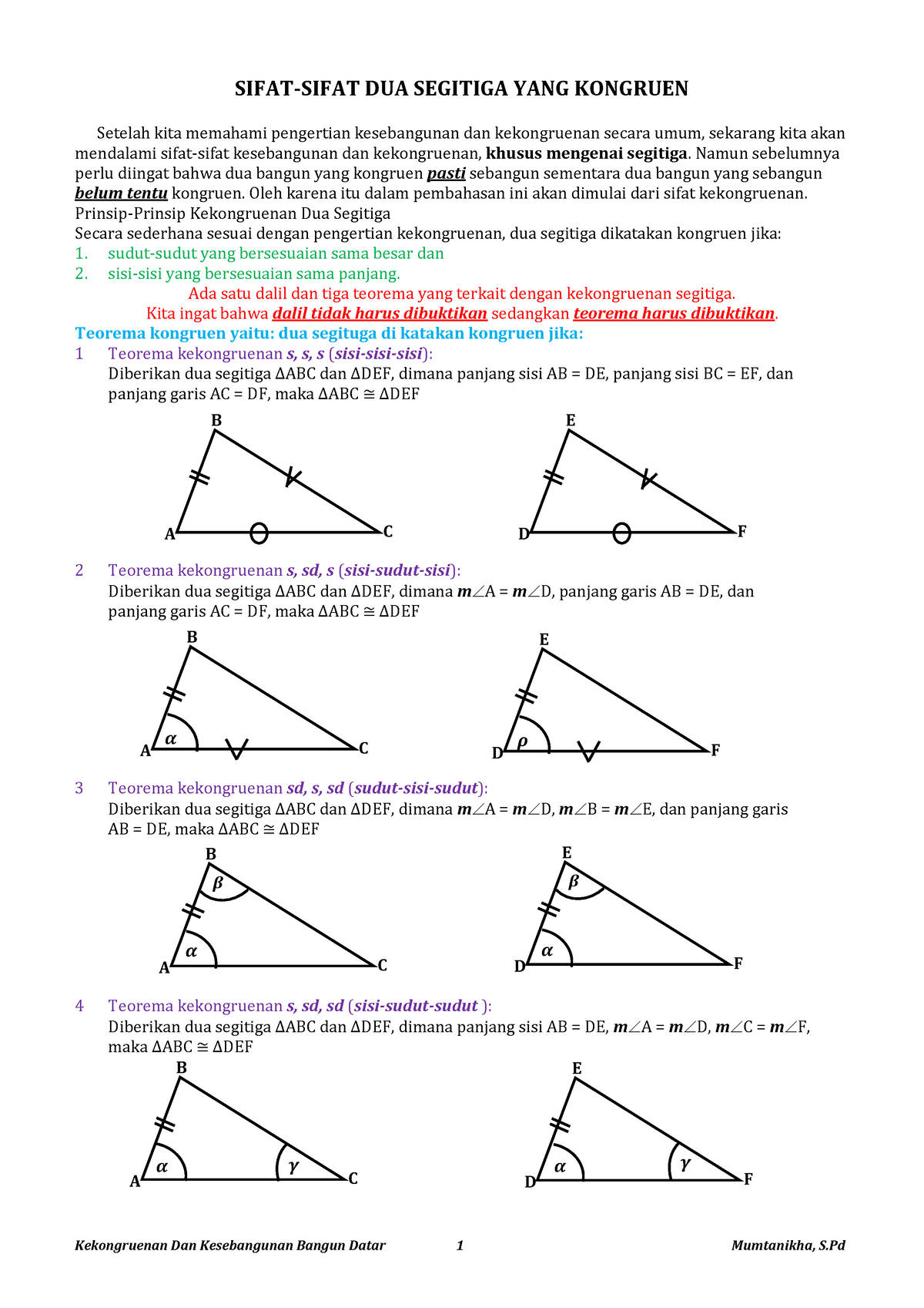 Sifat Sifat Dua Segitiga Yang Kongruen Kekongruenan Dan Kesebangunan