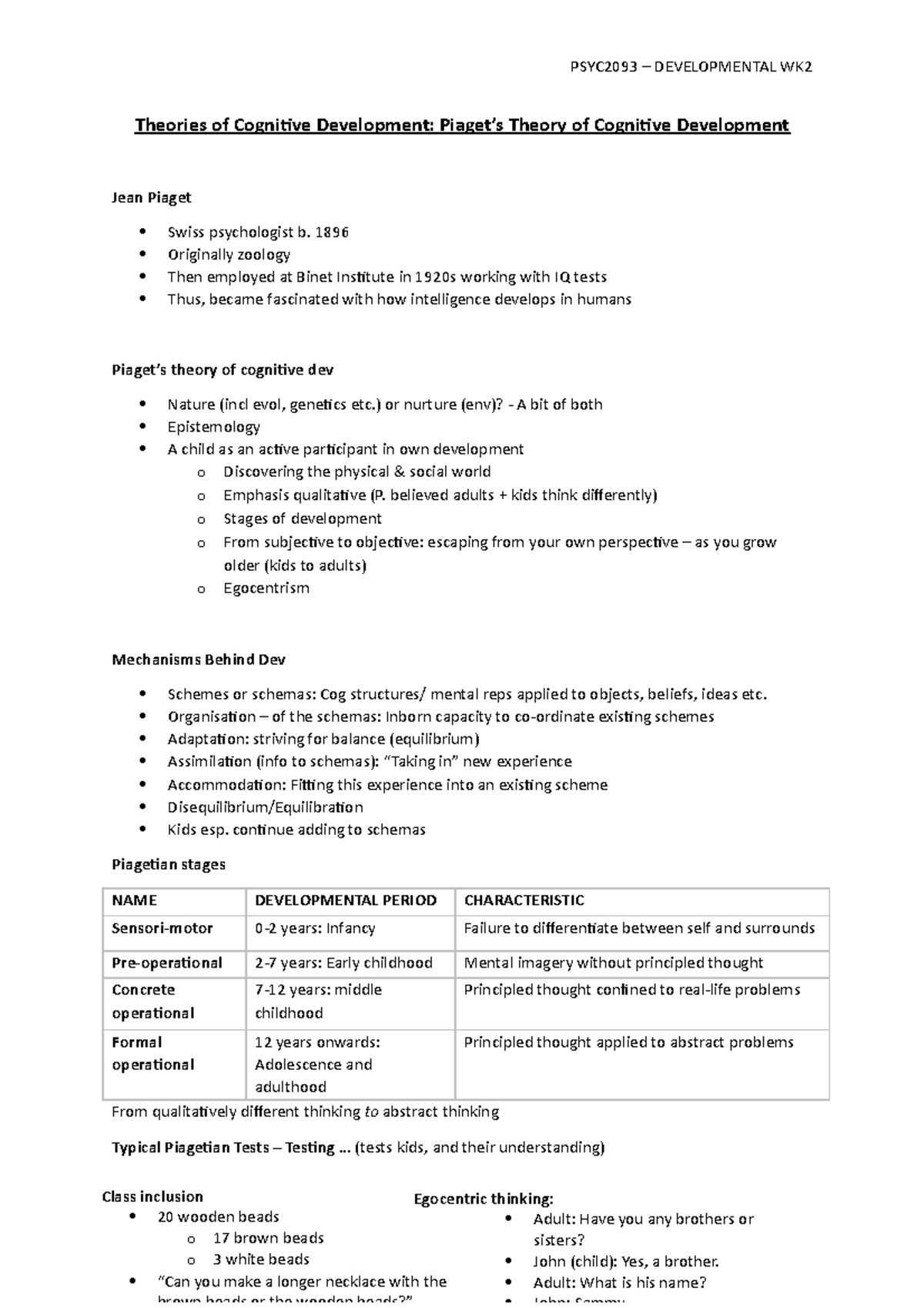 WK2 Theories of Cognitive Development I - Theories of Cognitive ...
