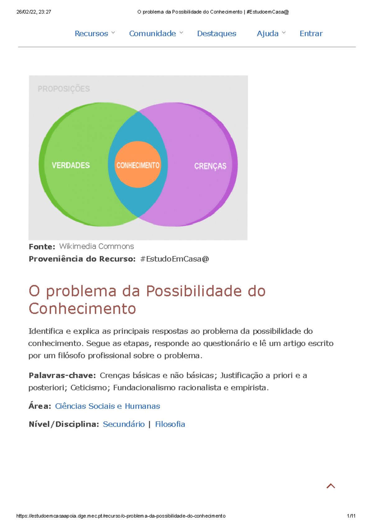 O problema da Possibilidade do Conhecimento - temas principais ...