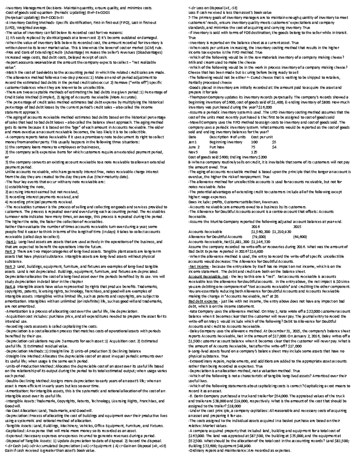 Cheat Sheet Test 3 All notes needed for Test 3. Inventory