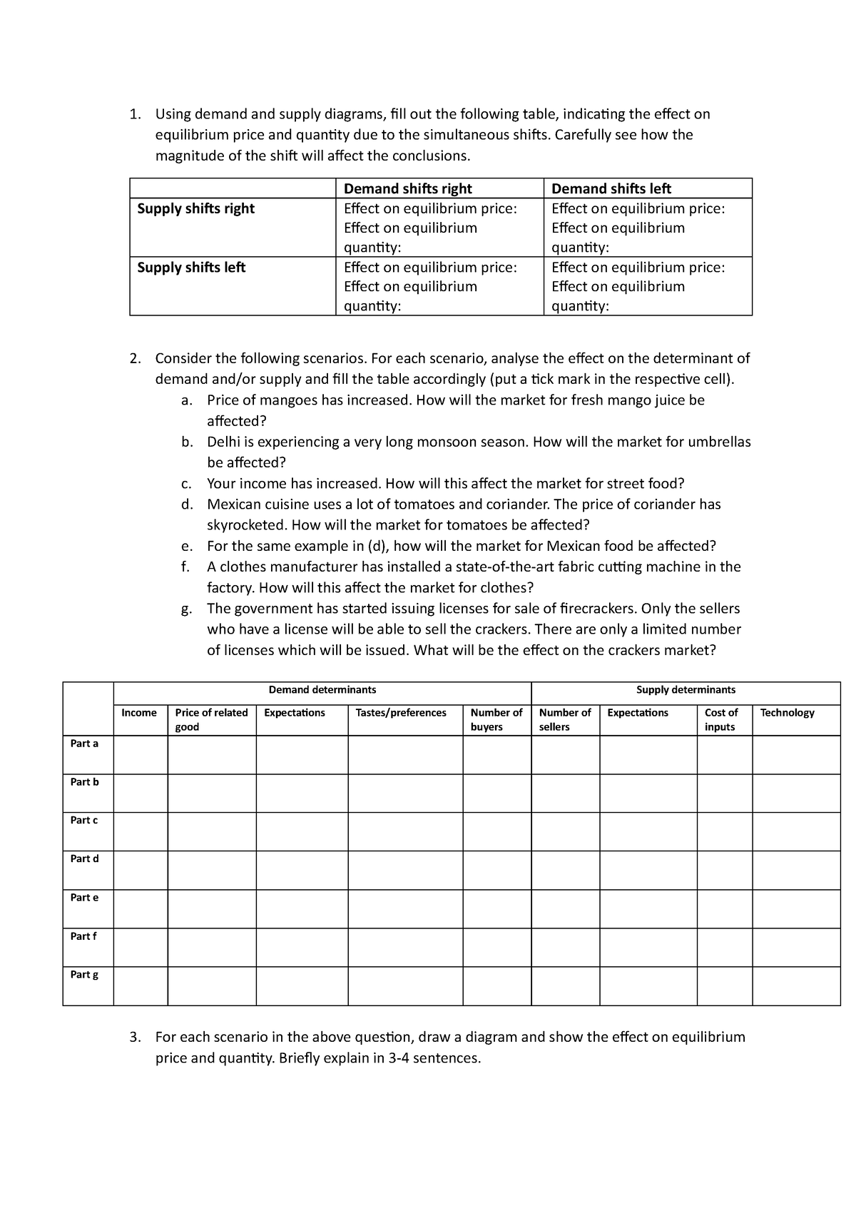 Ch4 Supply Demand - Using demand and supply diagrams, fill out the ...