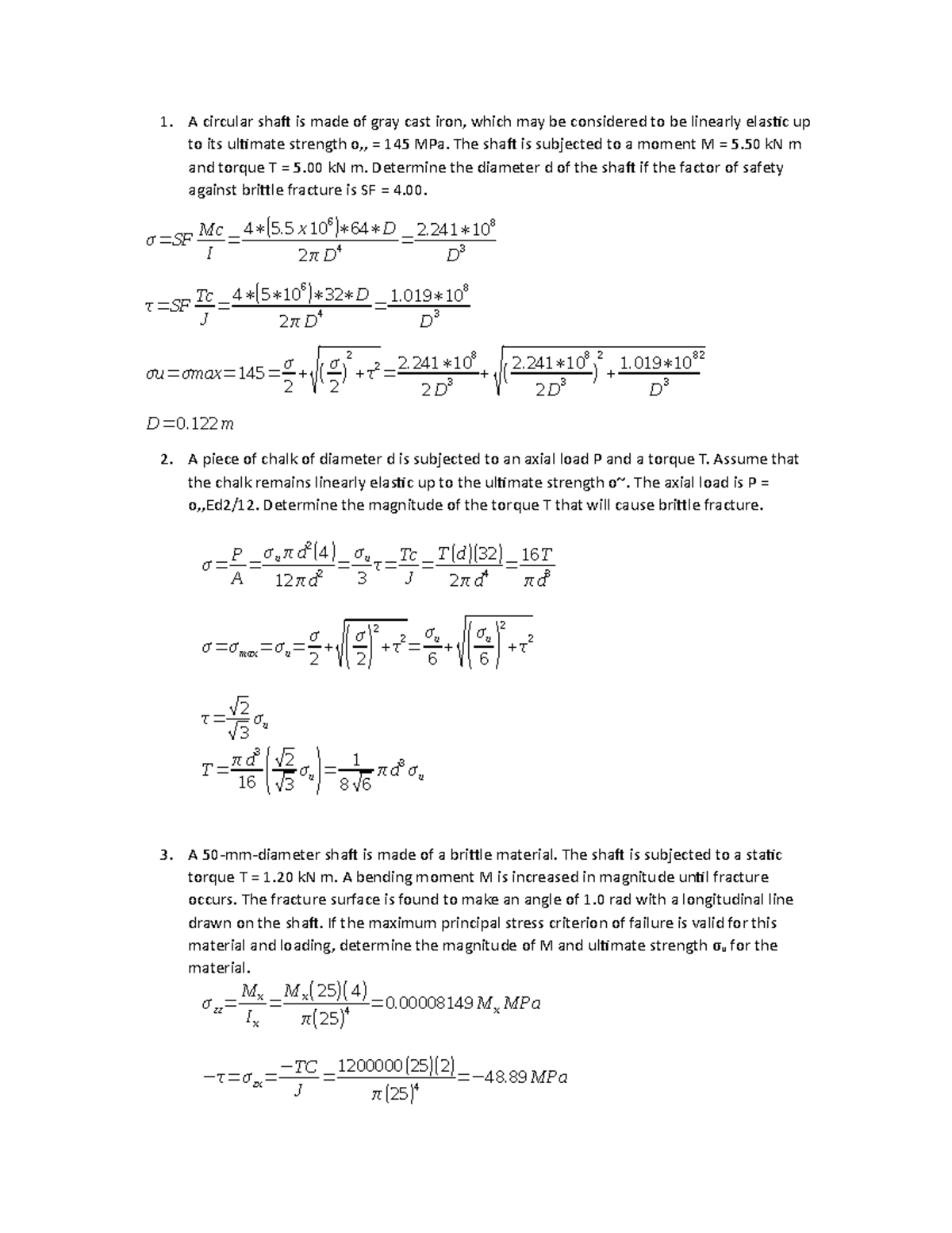 Preguntas Tercer Parcial Mec Frac - A Circular Shaft Is Made Of Gray 