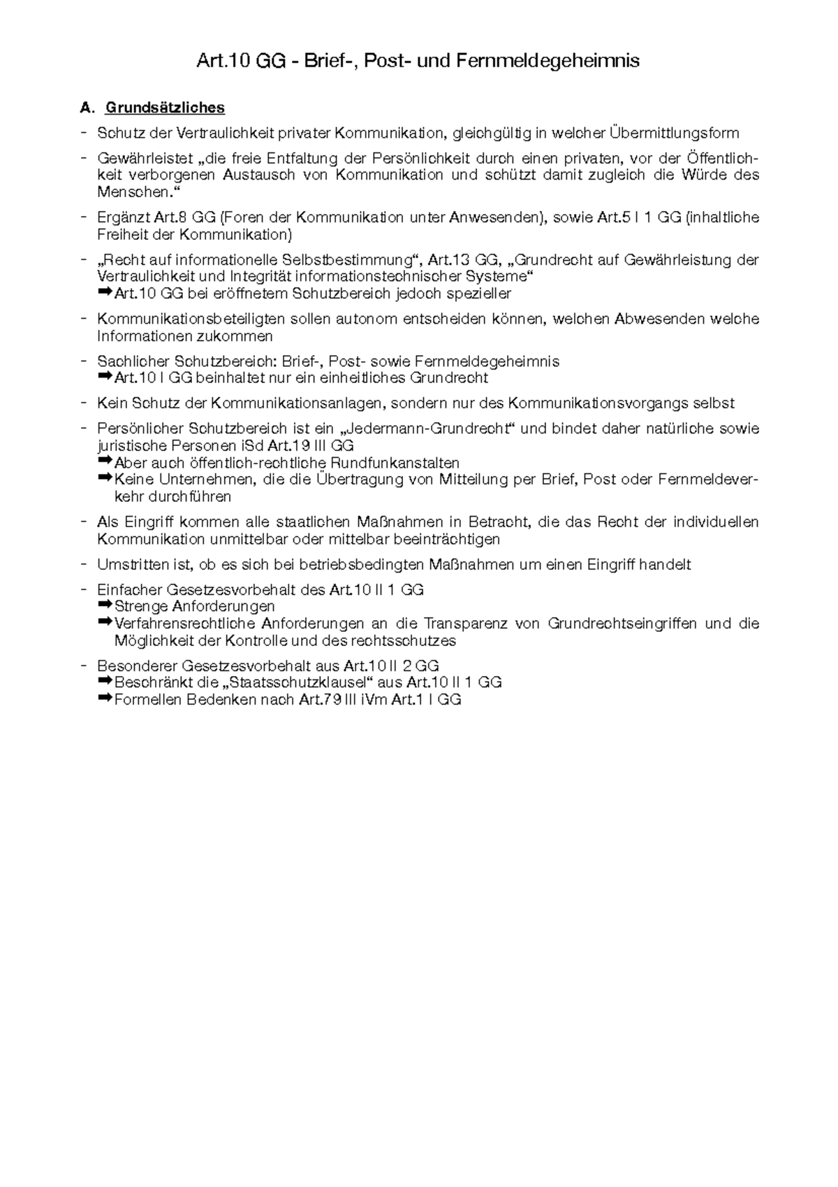 Brief Post Und Fernmeldegeheimnis Art.10 - Brief-, Post- und Fernmeldegeheimnis - Art GG und