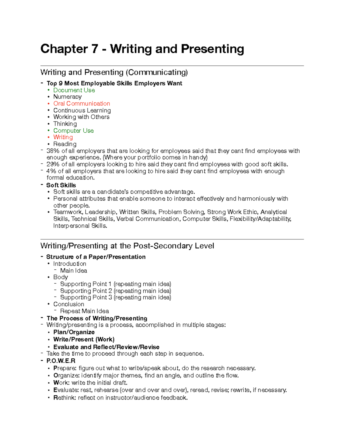 Chapter 7-11 Study Notes - Chapter 7 Writing And Presenting Writing And ...