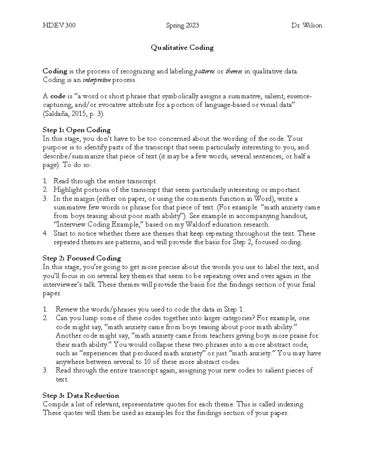 HDEV 300 Spring 2023 Coding Instructions - HDEV 300 Spring 2023 Dr ...