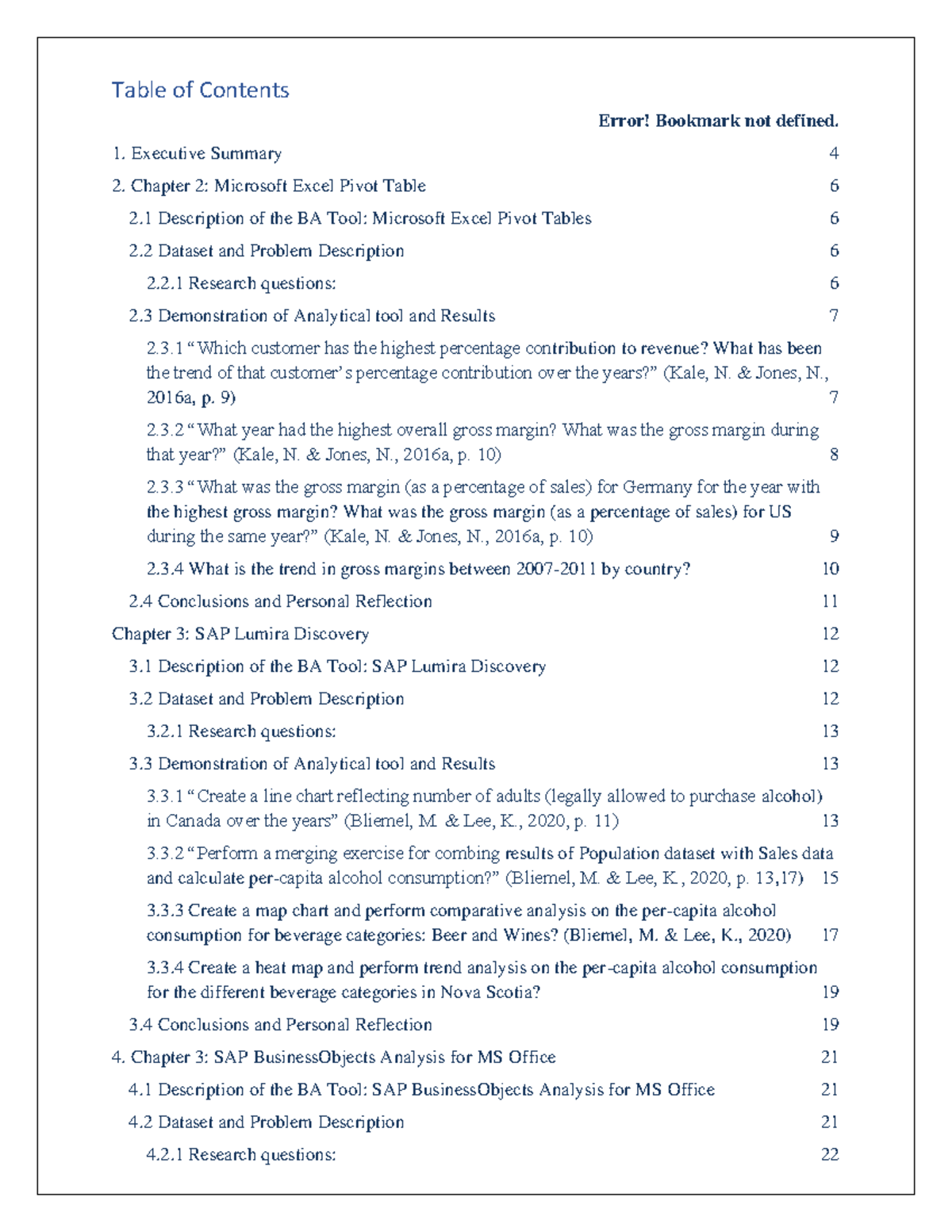 Business Analytics Final Portfolio Table of Contents Error! Bookmark