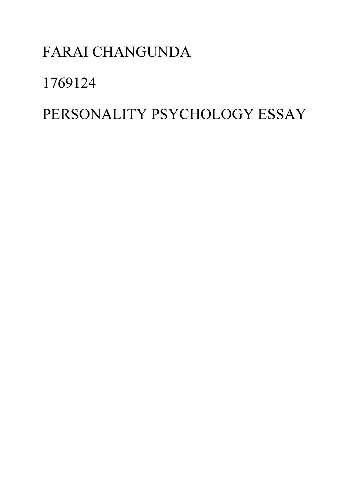 Personality psychology assignment theories South Africa - Psych 2020 ...