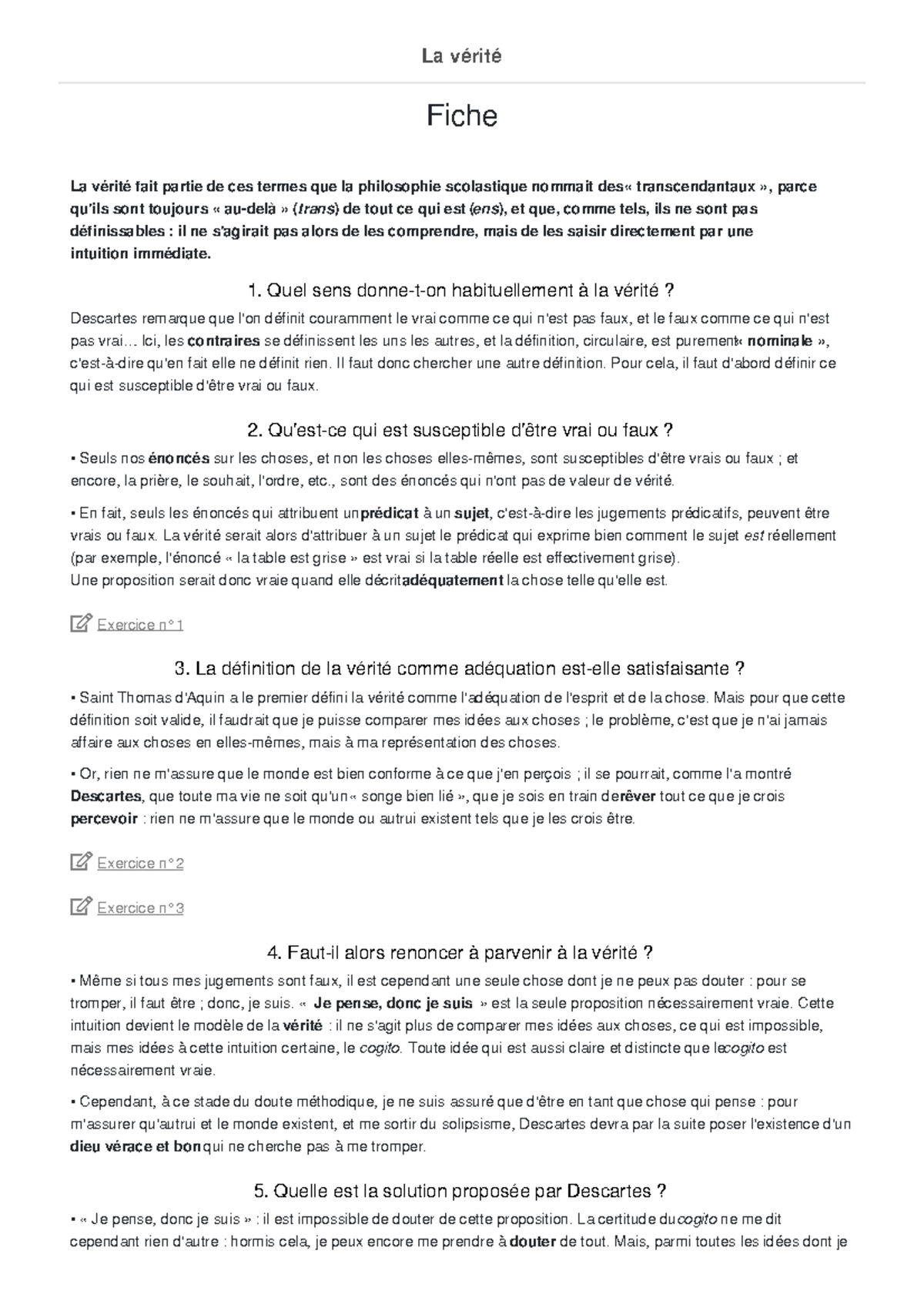 philosophie la verite COURS - Fiche La vérité fait partie de ces termes ...
