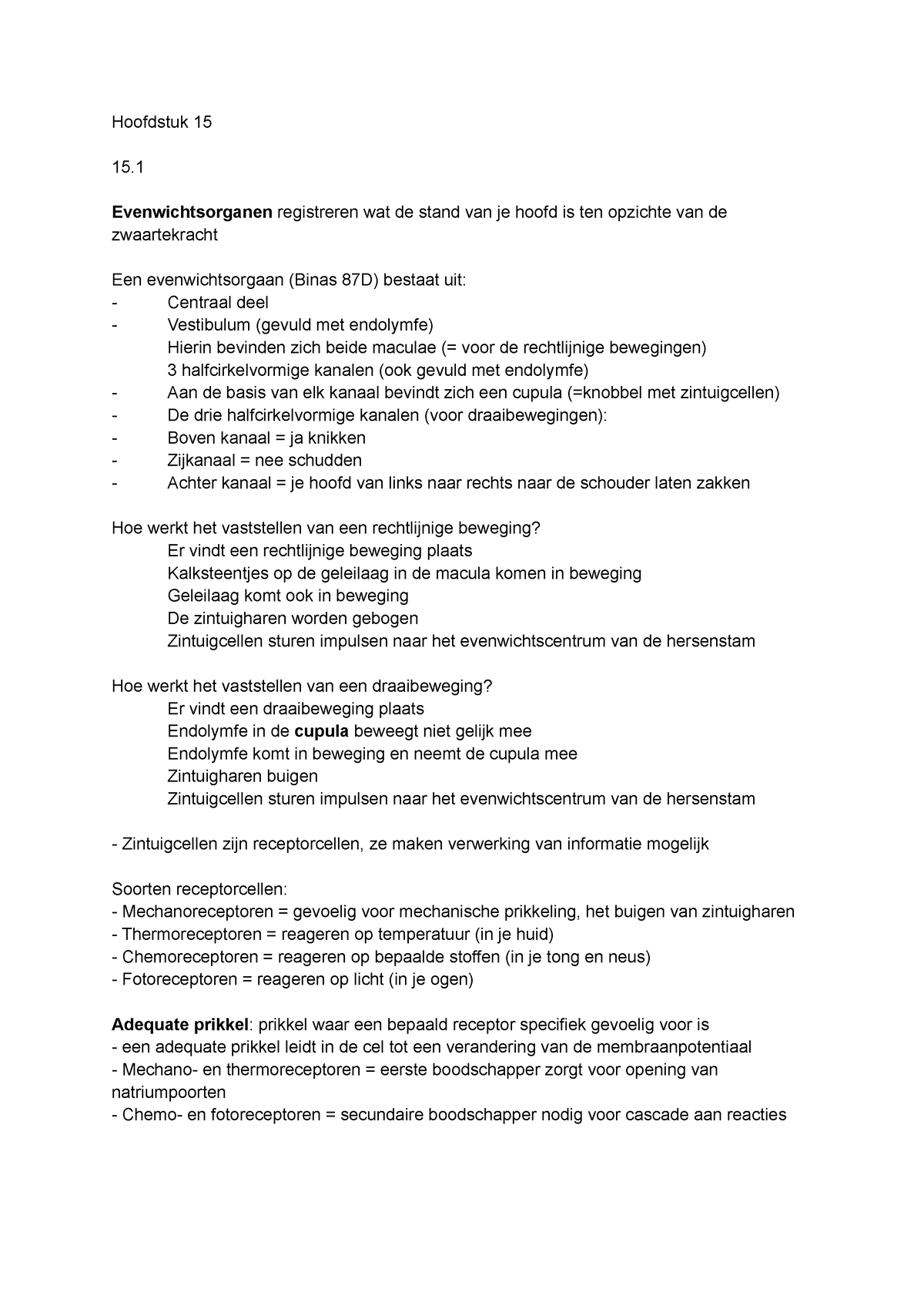 Naamloos Document - Samenvatting - Hoofdstuk 15 Evenwichtsorganen ...