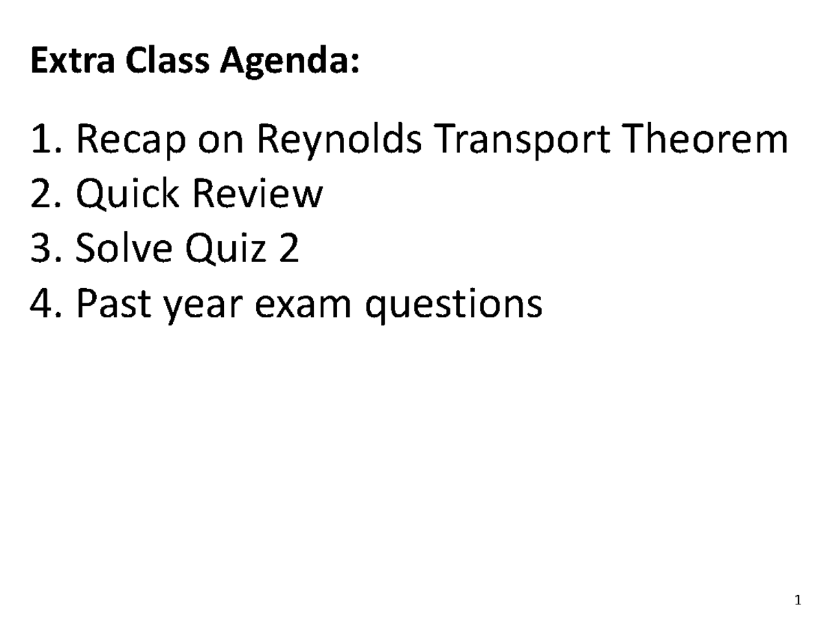 Extra class Nov9 2013 - Extra Class Agenda: 1. Recap on Reynolds ...