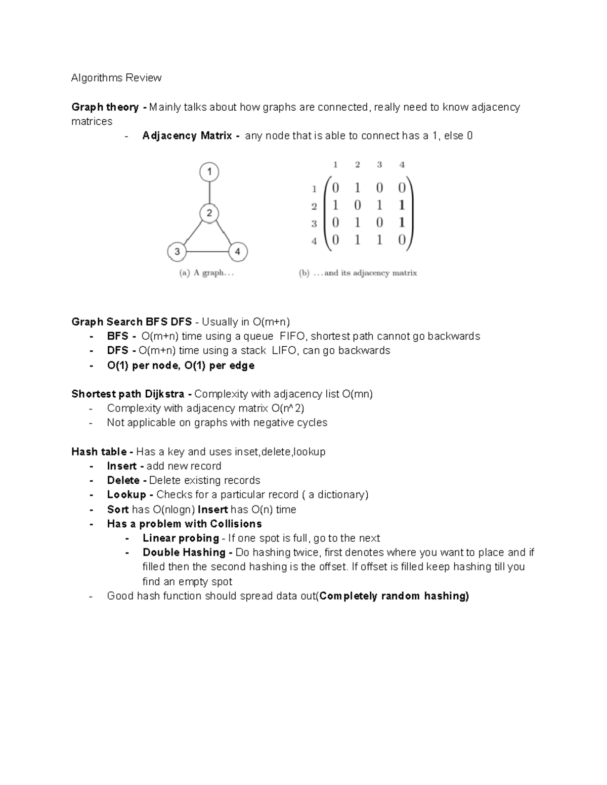 CS 3364 Algorithms Review - Algorithms Review Graph Theory - Mainly ...