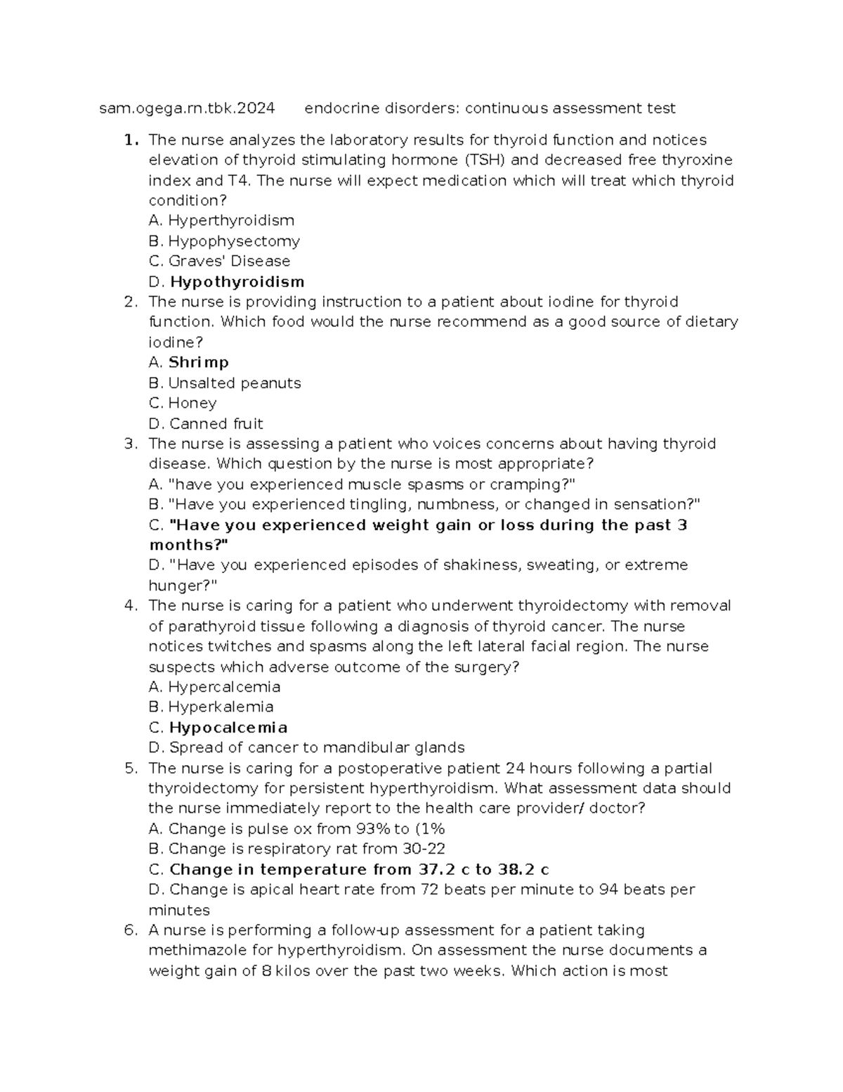 Block TWO Endocrine CAT sam.ogega.rn.tbk endocrine disorders