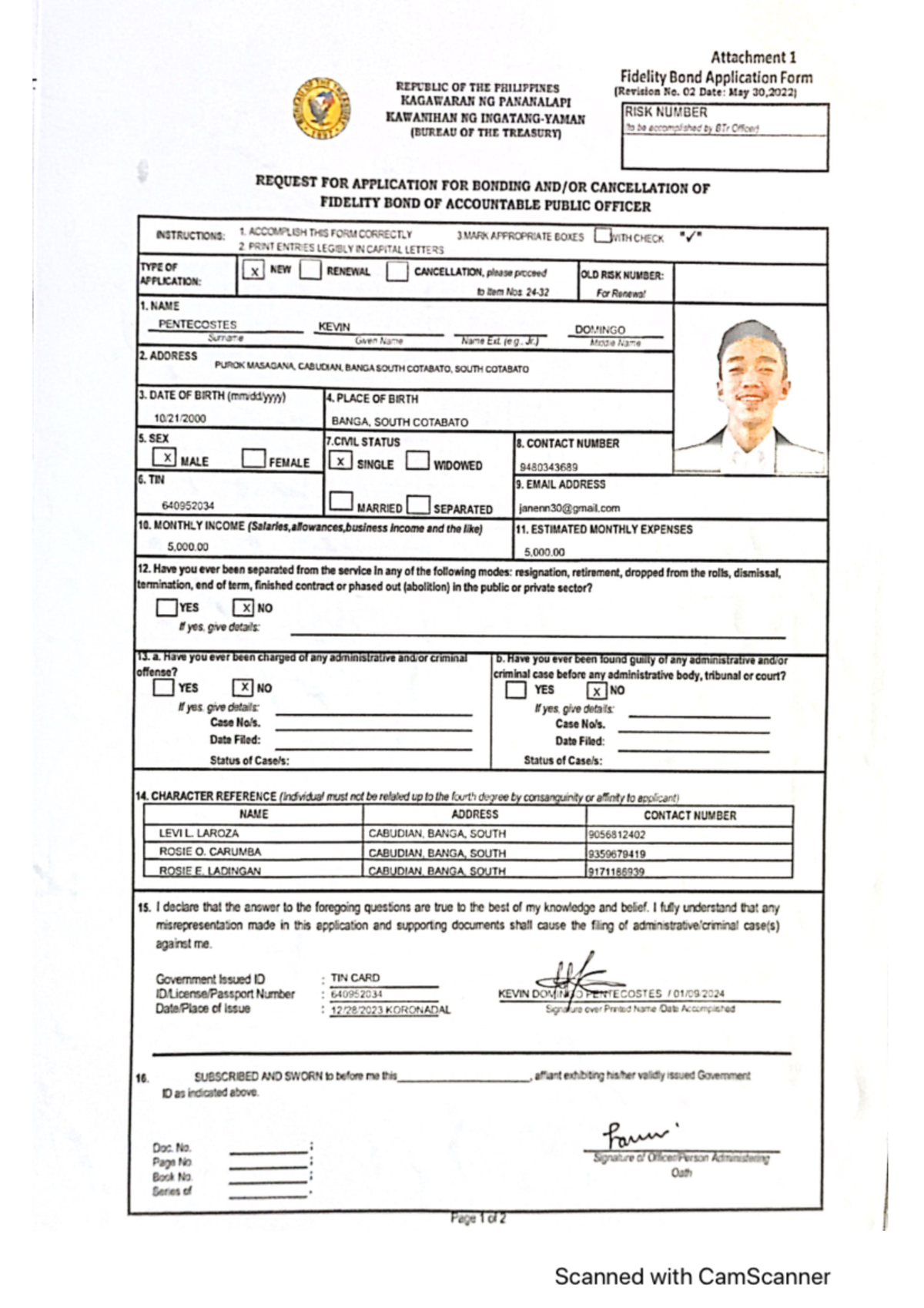 SK Treas Application FOR BOND - Secondary Education in Math - Studocu