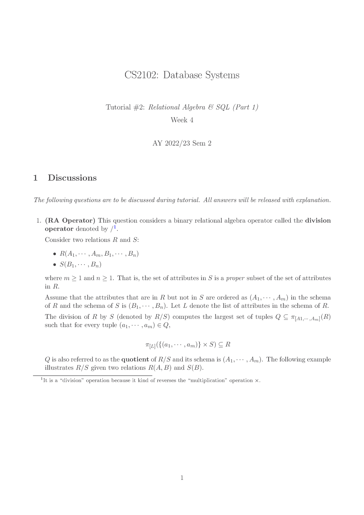 T02 - Y2S2 Tutorial 02 Done By XK The Goat - CS2102: Database Systems ...