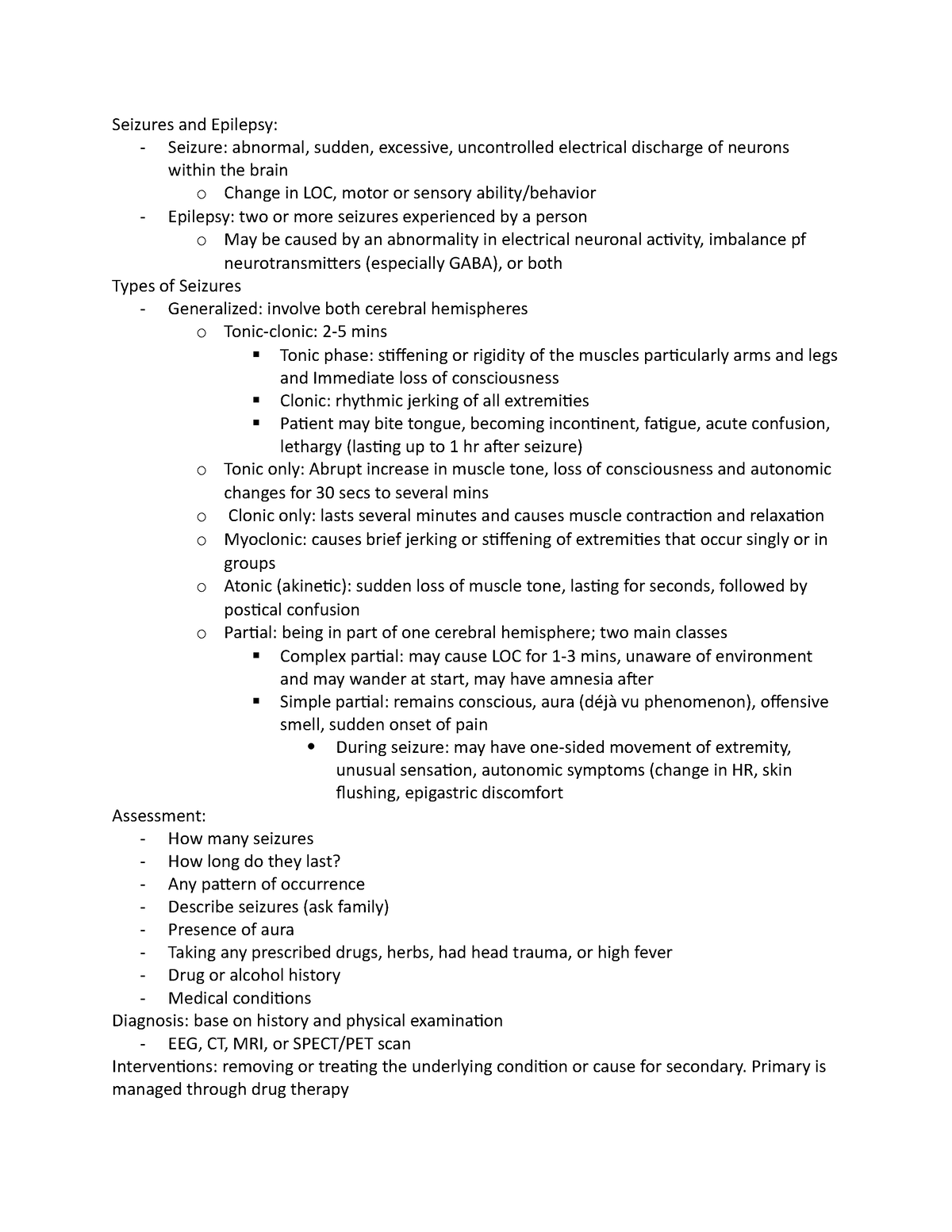 Seizures and Epilepsy Study Guide concept map - Seizures and Epilepsy ...