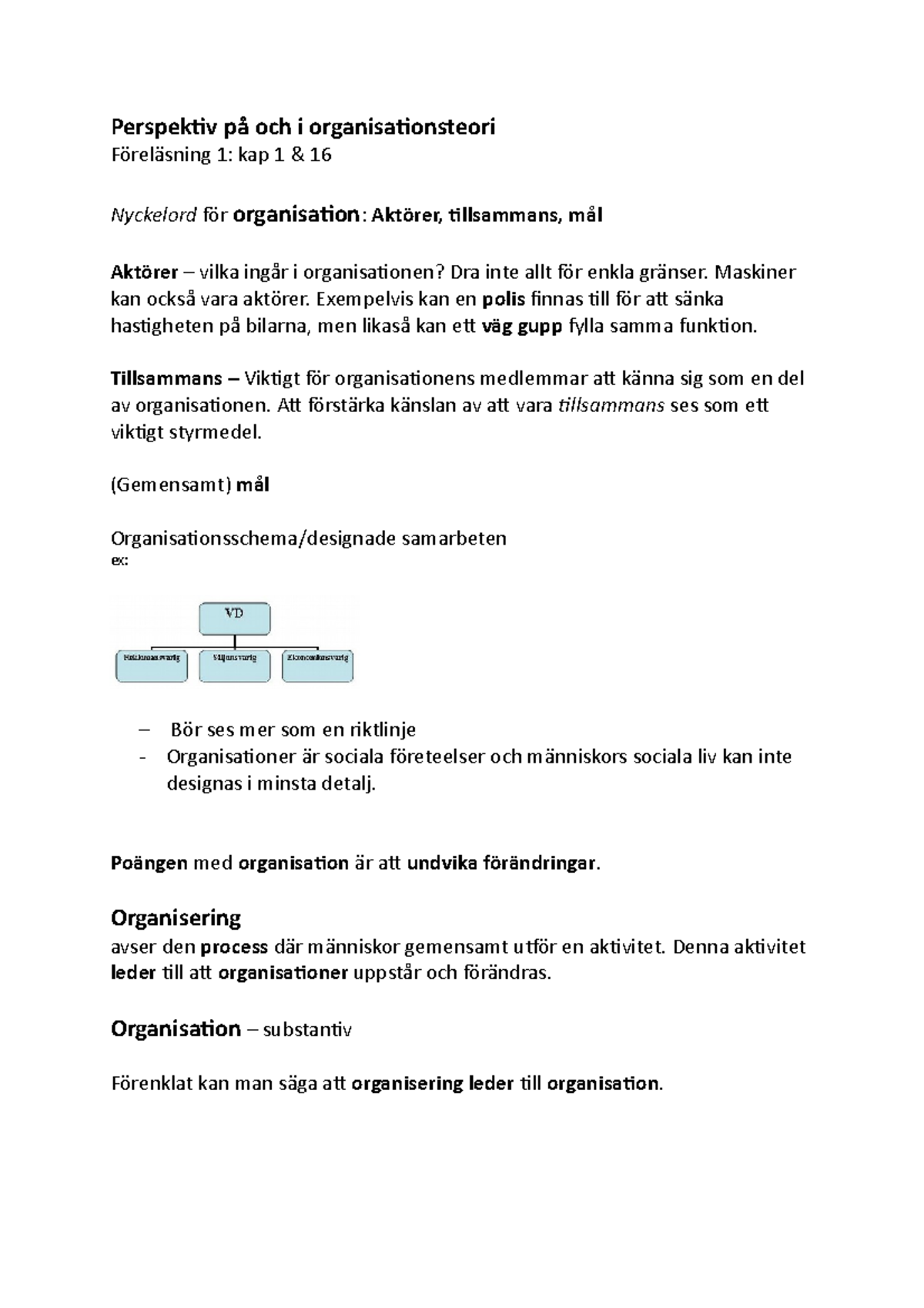 Föreläsningsanteckningar Organisering - Perspektiv På Och I ...