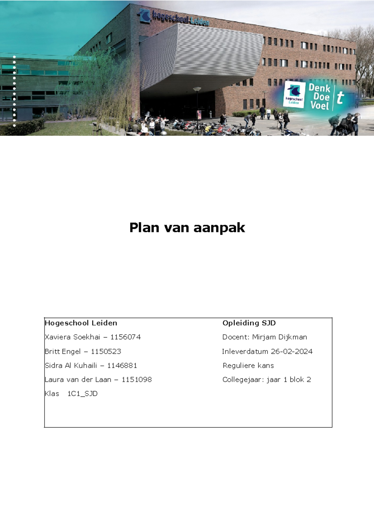 Plan van aanpak verslag - Plan van aanpak Hogeschool Leiden Opleiding ...