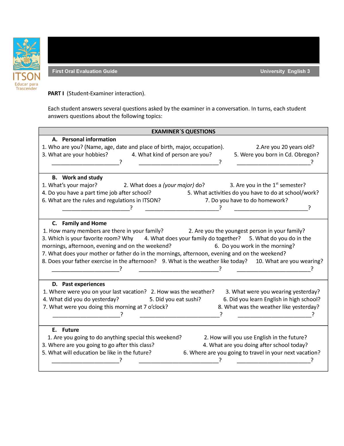 1st Oral guide Level 3 (Ago-Dic 16) - PART I (Student-Examiner ...