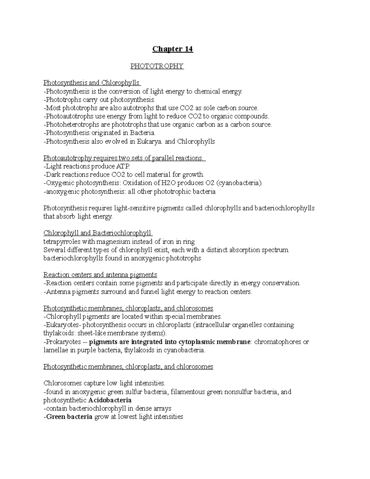Chapter 14 - Lecture notes 14 - Chapter 14 PHOTOTROPHY Photosynthesis ...