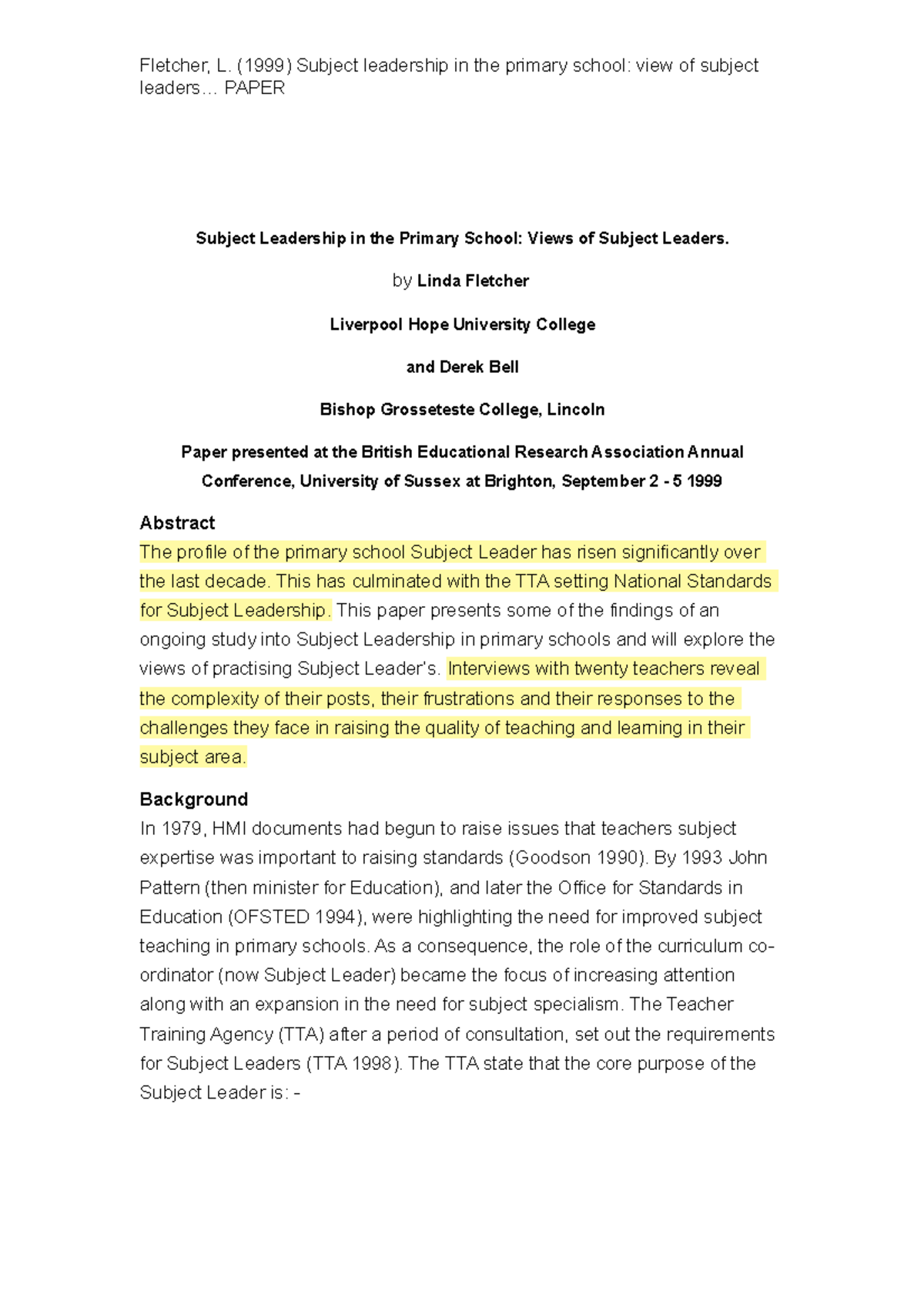 Journal article subject leaders - leaders... PAPER Subject Leadership ...