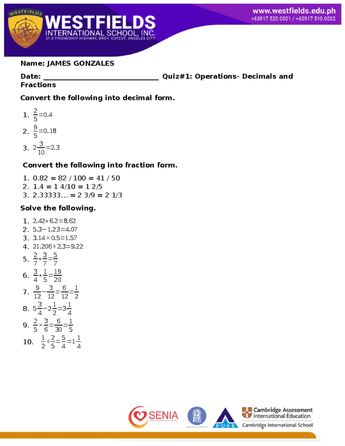 Math7Q2 Quiz#2 - Math - Name: JAMES GONZALES Date ...