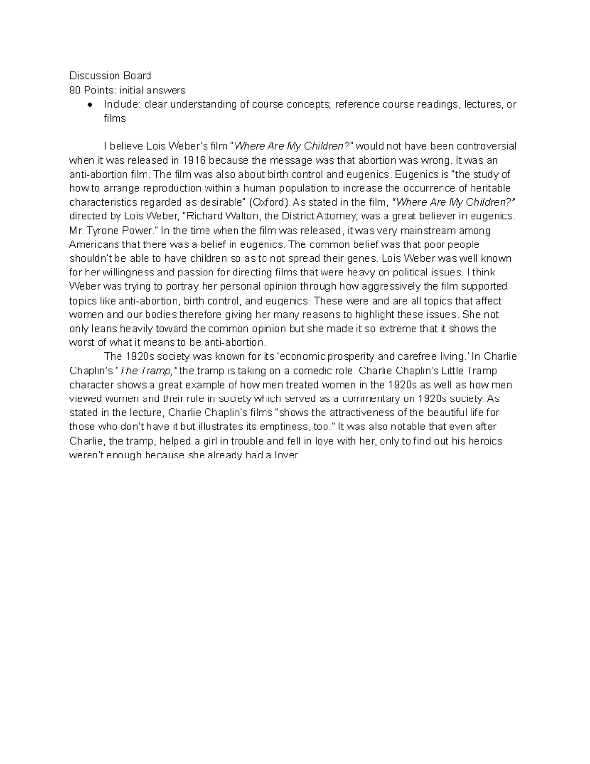Discussion Board Week 2 BCA 101 - Discussion Board 80 Points: initial ...