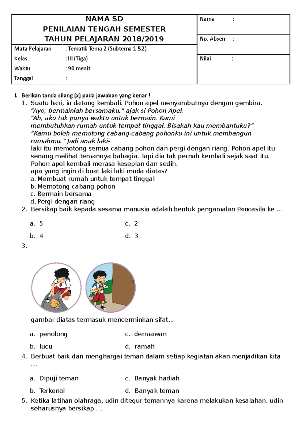 Soal pts kelas 3 semester 1 Soal pts kelas 3 semester 1