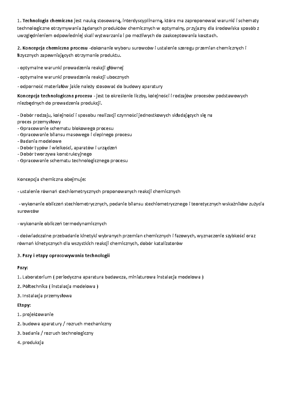 Technologia chemiczna - Koncepcja chemiczna procesu -dokonanie wyboru