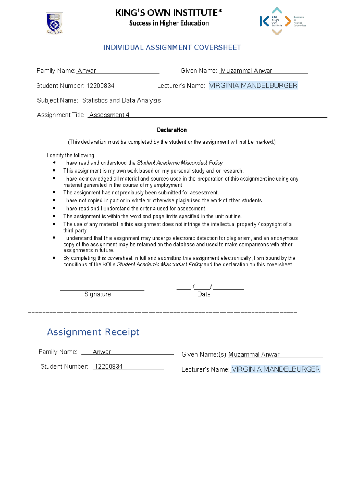 Assessment 4 - Statistical Graphs - INDIVIDUAL ASSIGNMENT COVERSHEET ...