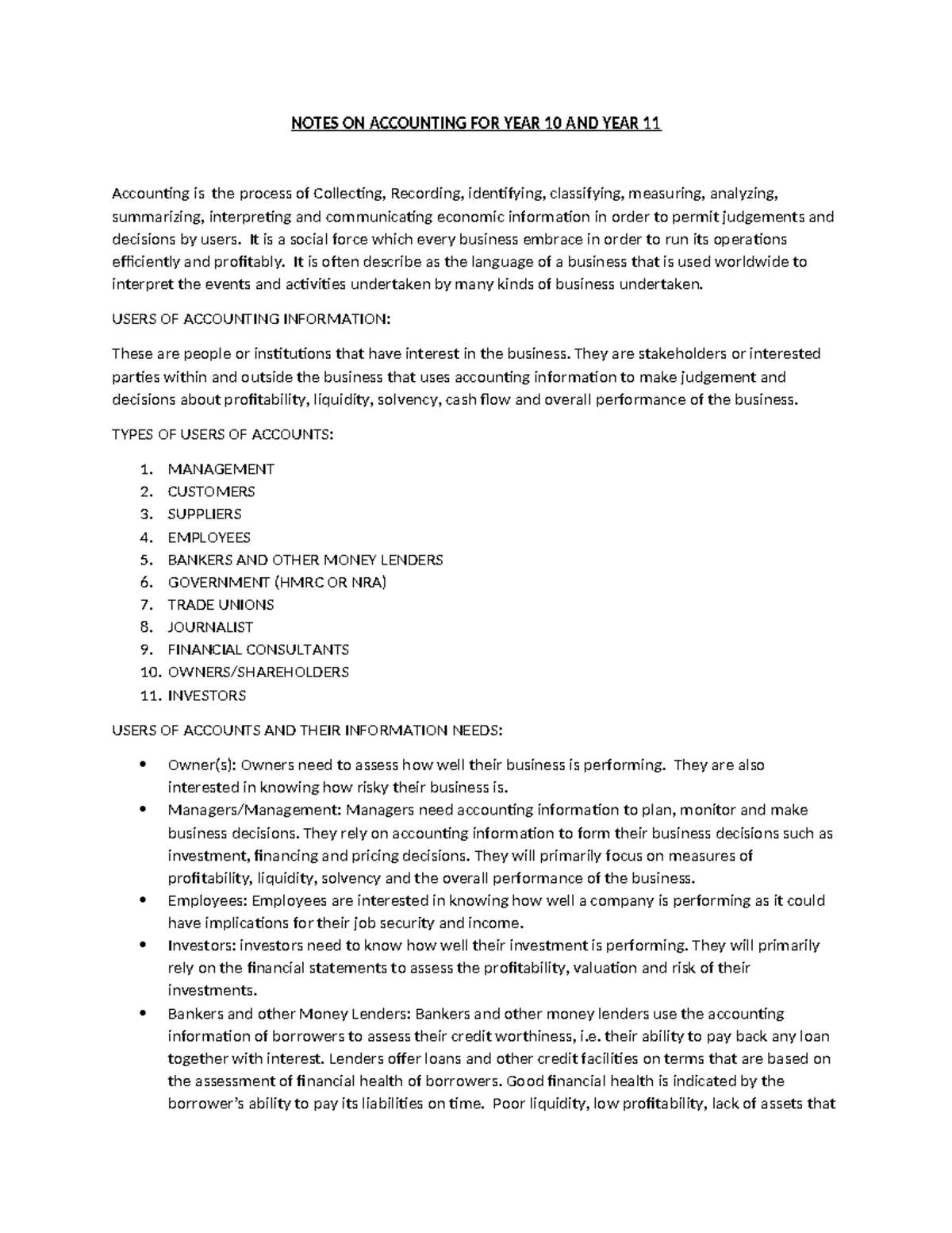 Notes ON Accounting FOR YEAR 10 AND YEAR 11 - NOTES ON ACCOUNTING FOR ...