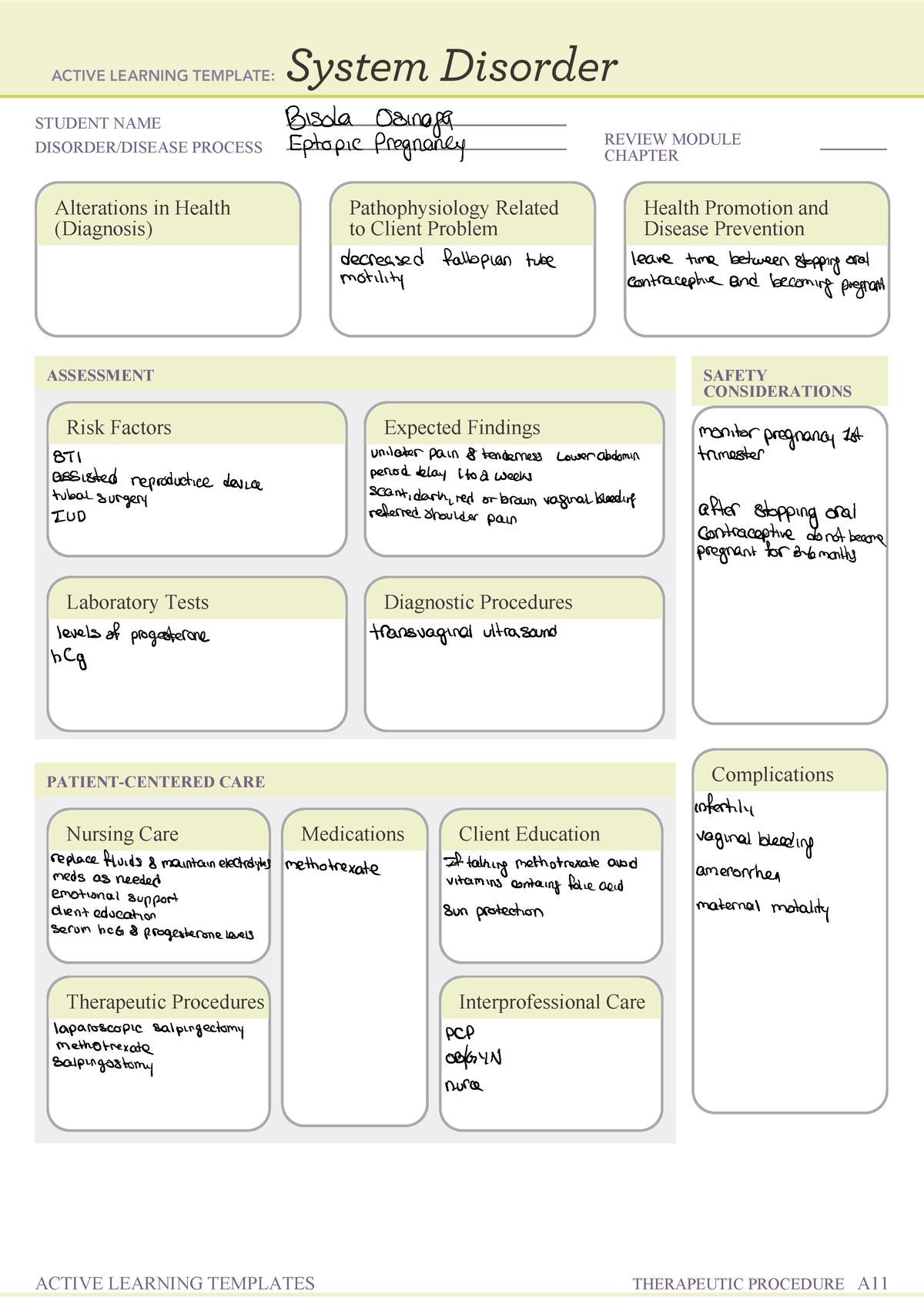 System Disorder maternal 5 - STUDENT NAME DISORDER/DISEASE PROCESS ...