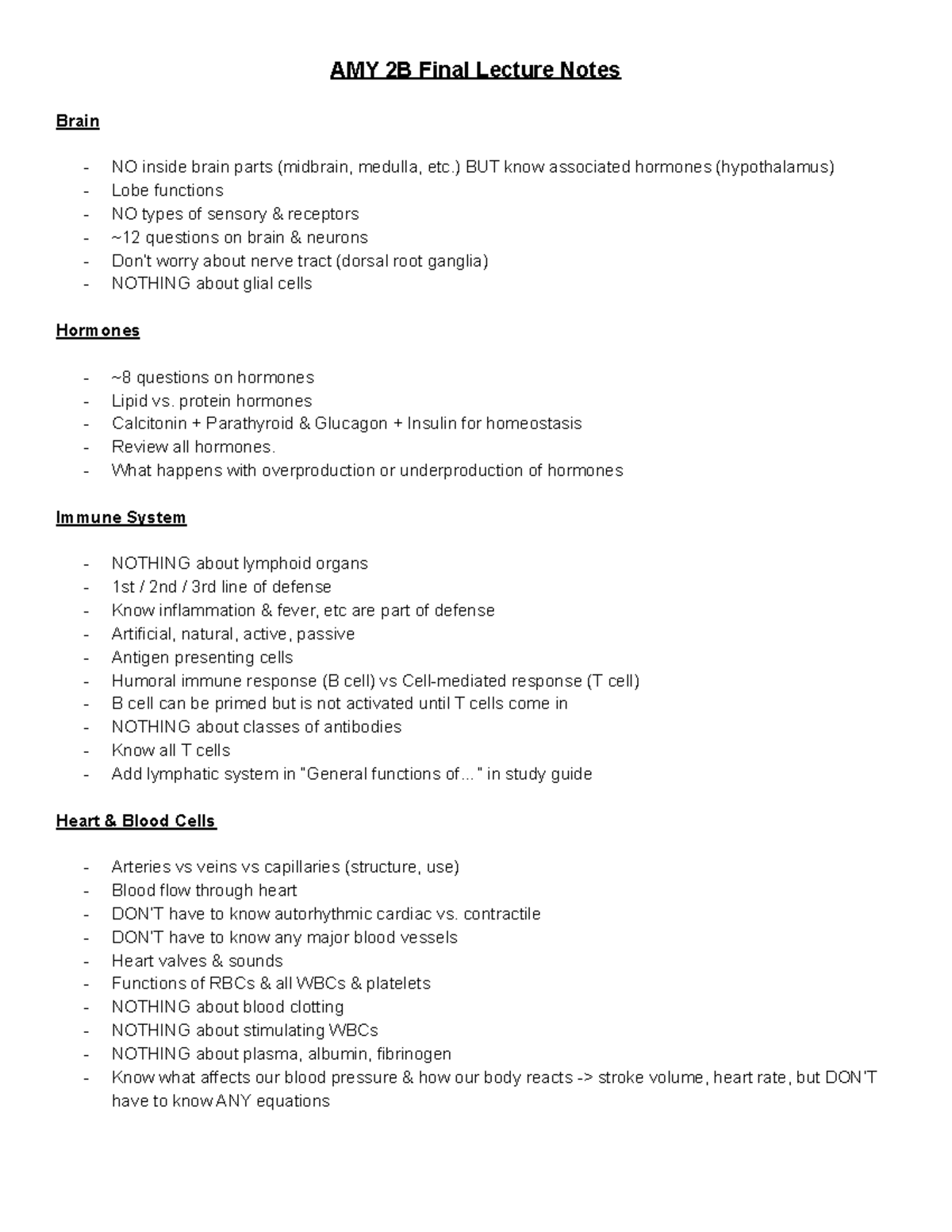 Final Outline for AMY 2B - AMY 2B Final Lecture Notes Brain NO inside ...