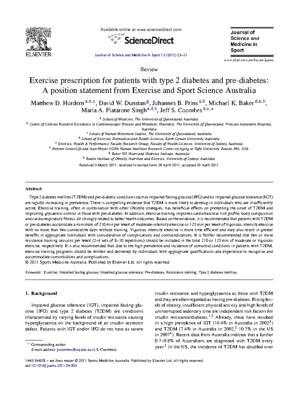 ESSA DiabetesPositionStatement Available online at sciencedirect