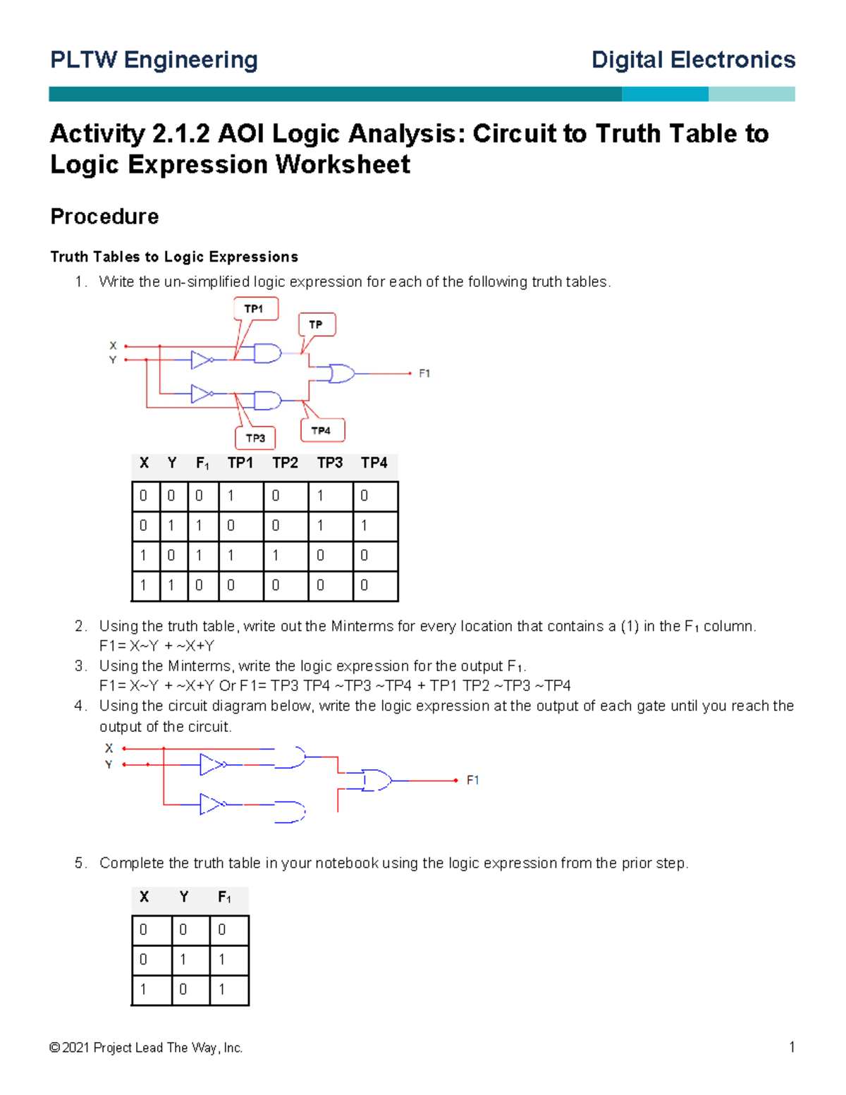 A 212 good luck - PLTW Engineering Digital Electronics Activity 2.1 AOI ...