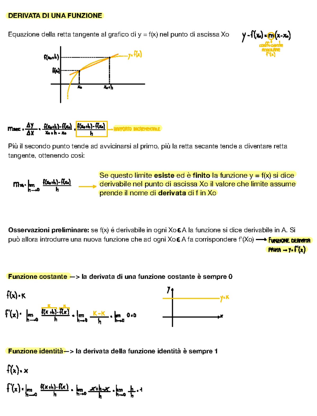 Derivate di funzioni - DERIVATA DI UNA FUNZIONE Equazione della retta ...