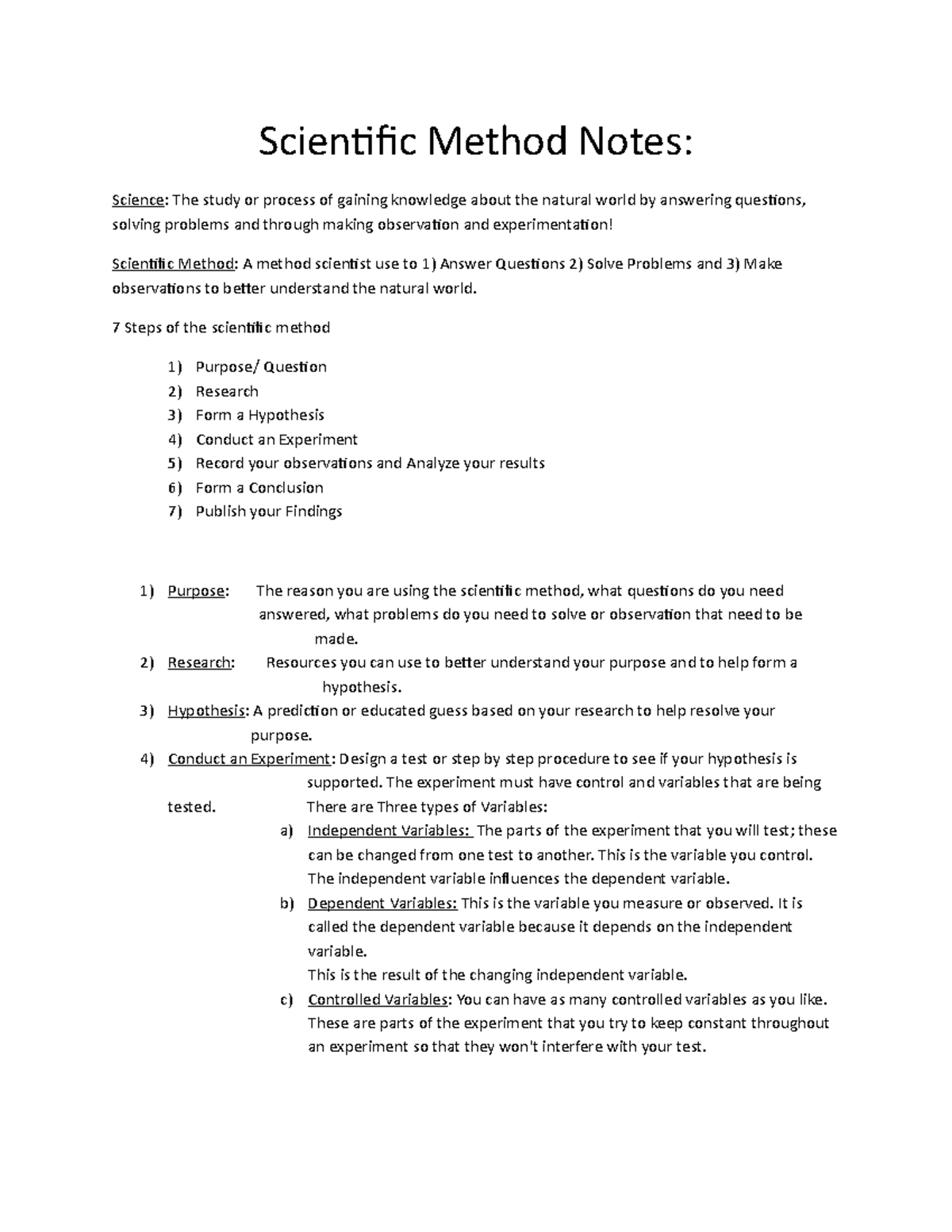 Scientific Method Notes 2023 - Scientific Method Notes: Science: The ...